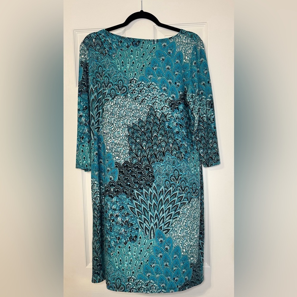 Tiana B Teal & Black Printed Shift Dress